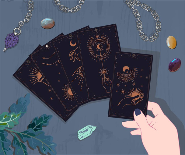 oracle vibes for the week, Aesthetic Witch, tarot cards, self-reflection cards, information card. cards that you choose at night to reflect the day. - Vettoriali, immagini