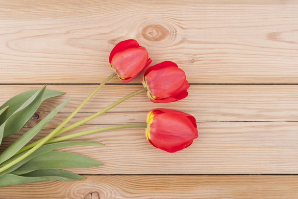 Tulips on wooden background. - Фото, зображення