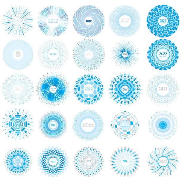 An abstract set of 25 vector illustration of 2022 New Year sunburst design on a white background - Vector, Image