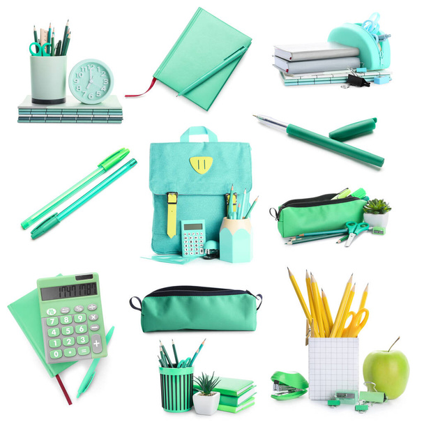 Set of school supplies on white background - Photo, Image