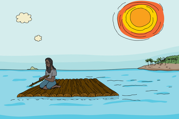 Man with Wooden Raft - Vector, Image