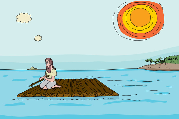 Shipwrecked Man on Raft - Vector, Image