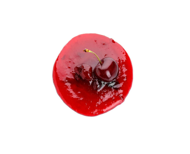 Tasty cherry jam on white background - Фото, зображення