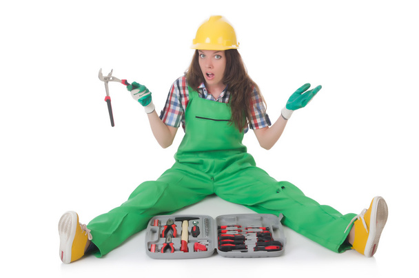 Mujer joven con kit de herramientas
 - Foto, imagen