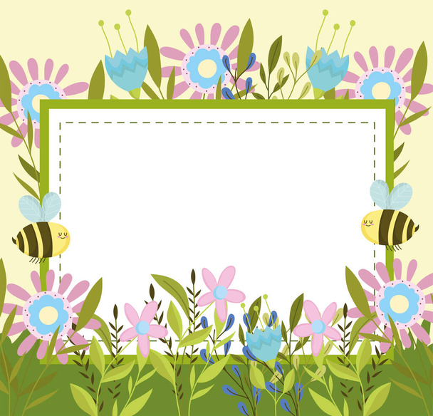 abelhas primavera e banner - Vetor, Imagem