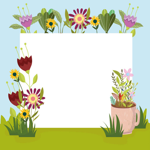 flowers cup and banner - Vector, afbeelding