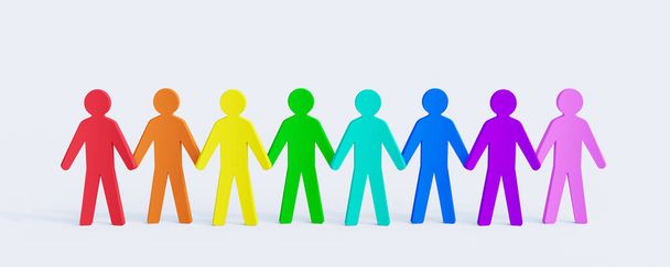 手を握っている人々のカラフルなグループ。多様性と公差の概念3Dレンダリング3Dイラスト - 写真・画像
