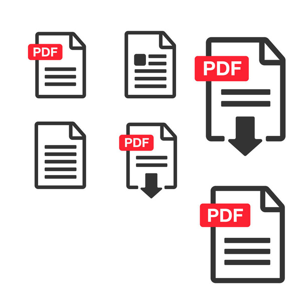 PDFファイルのダウンロードアイコン。ドキュメントテキスト、シンボルWeb形式情報 - ベクター画像