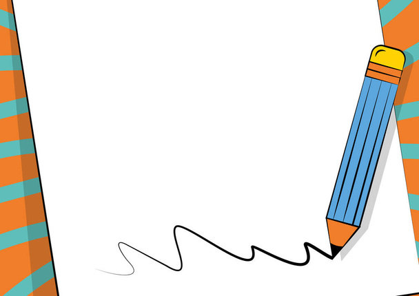 Ołówek rysunek na wierzchu arkusza papieru linii do rysowania bazgrołów. Długopis z Eraser Design umieszczony na uwadze z linii rysunku Doodle. - Wektor, obraz