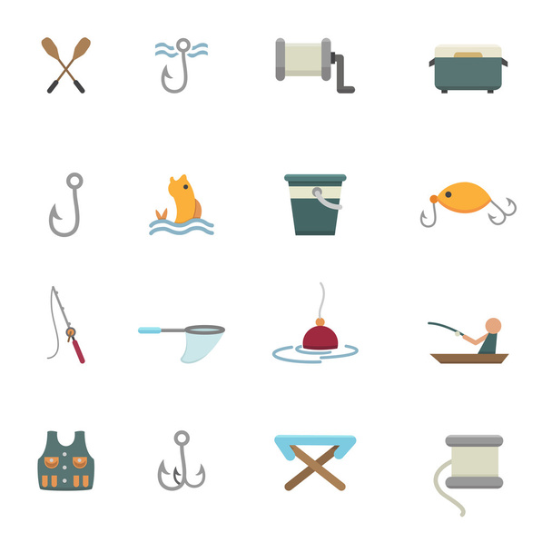 Rybaření a vybavení pro rybaření ikony vektorové eps10 - Vektor, obrázek