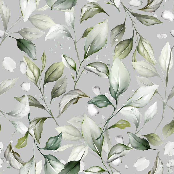 Seamless summer pattern with branches and leaves in a watercolor style - Foto, Bild