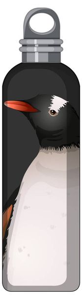 Una botella de termo negro con ilustración de patrón de pingüino - Vector, Imagen