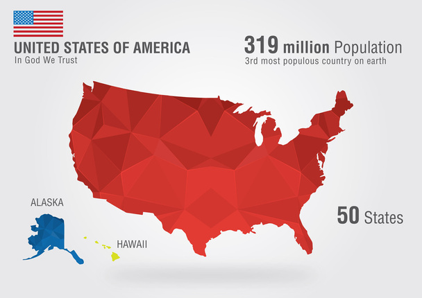 ΗΠΑ παγκόσμιο χάρτη με ένα διαμάντι pixel κορακίστικα υφή. - Διάνυσμα, εικόνα