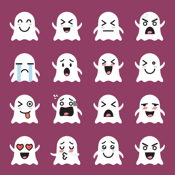 Ghost emoji emoticon set. Legrační kreslené emotikony - Vektor, obrázek