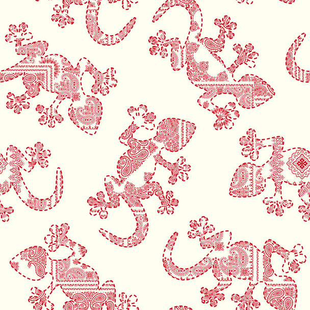 Seamless pattern using bandana material and lizard silhouette, - Vector, imagen