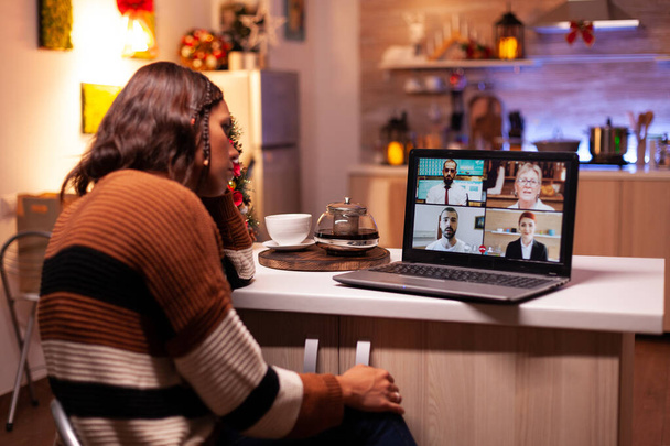 Angry woman meeting colleagues on video call - Photo, Image