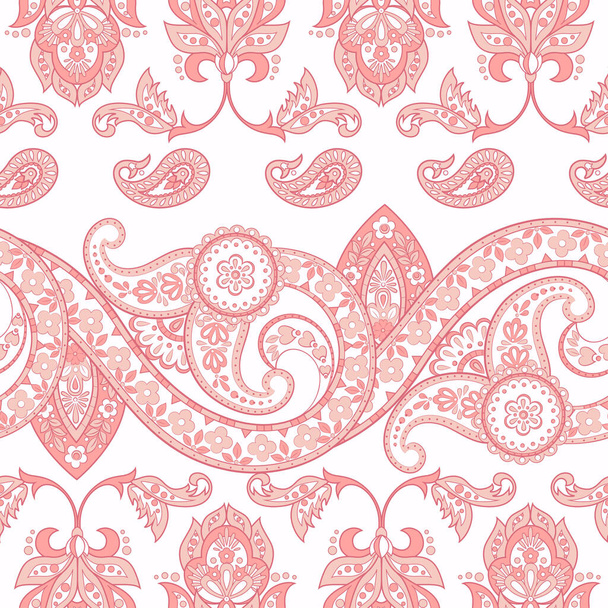 Paisley seamless pattern with flowers in Indian style. Floral vector background - Vector, imagen