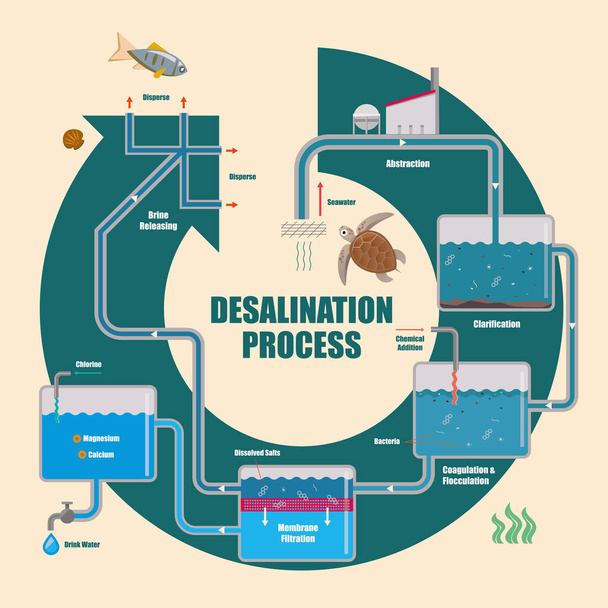 Diagramme illustratif du processus de dessalement - Vecteur, image