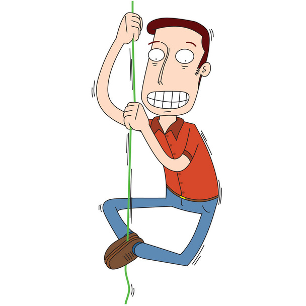 man climbing a rope bravely - Vector, Image