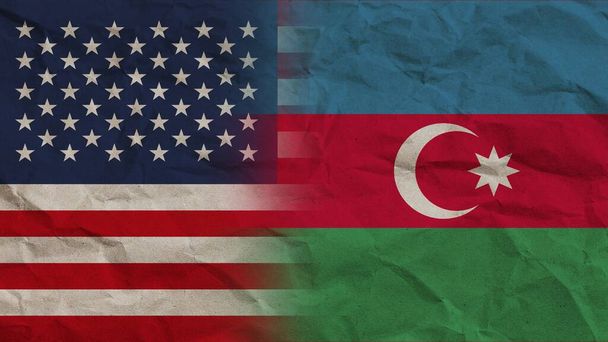 Aserbaidschan und die Vereinigten Staaten Amerika Flaggen zusammen, zerknitterter Papiereffekt Hintergrund 3D Illustration - Foto, Bild