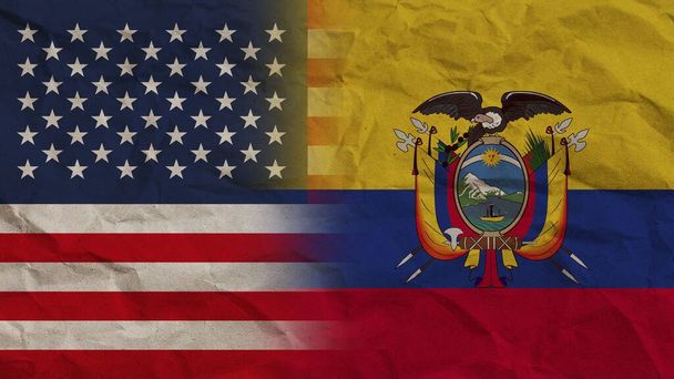 Ecuador and United States America Flags Together, Crumpled Paper Effect Background 3D Illustration - Photo, Image