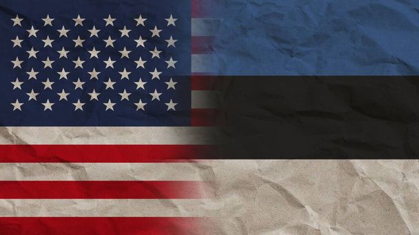 Estonia and United States America Flags Together, Crumpled Paper Effect Background 3D Illustration - Photo, Image