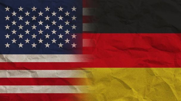 Germany and United States America Flags Together, Crumpled Paper Effect Background 3D Illustration - Photo, Image
