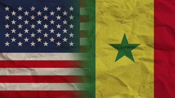 Senegal and United States America Flags Together, Crumpled Paper Effect Background 3D Illustration - Photo, Image