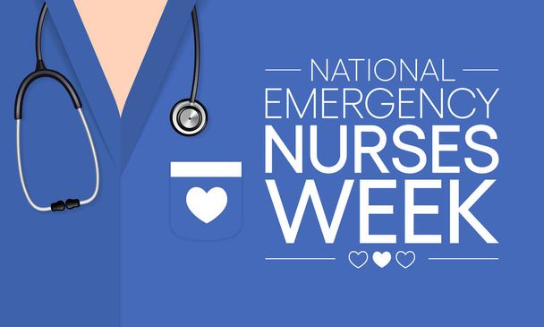 La semana de enfermeras de emergencia se observa cada año en octubre, las enfermeras de urgencias tratan a pacientes que sufren de trauma, lesiones o condiciones médicas graves y requieren tratamiento urgente. Ilustración vectorial - Vector, imagen