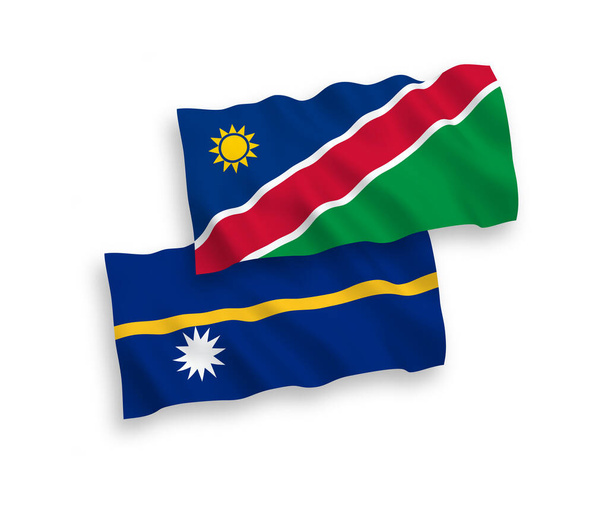 Nemzeti vektor szövet hullám zászlók Köztársaság Nauru és a Namíbiai Köztársaság elszigetelt fehér alapon. 1-2 arányú. - Vektor, kép