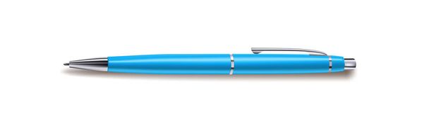 Modré automatické kuličkové pero ležící na povrchu. Realistický izolovaný vektor v plochém stylu ležel. Předmět. Klient - Vektor, obrázek
