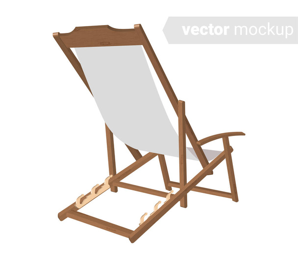 Sillas de playa maqueta concepto de vacaciones de verano. Diseño realista en 3D. Plantilla de sombrilla. Seashore piscina hotel resto silla. - Vector, imagen