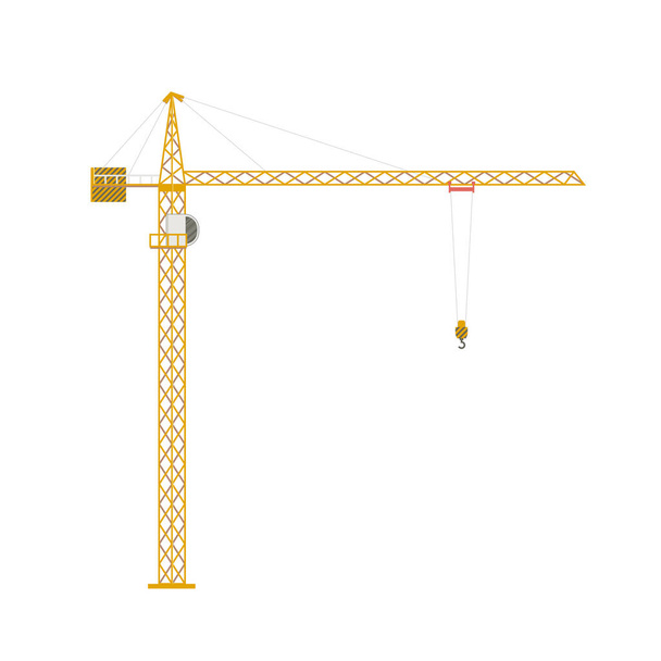 Gelbe Turmdrehkran Seitenansicht isoliert auf weißem transparentem Hintergrund. Symbol der Bauindustrie. - Vektor, Bild