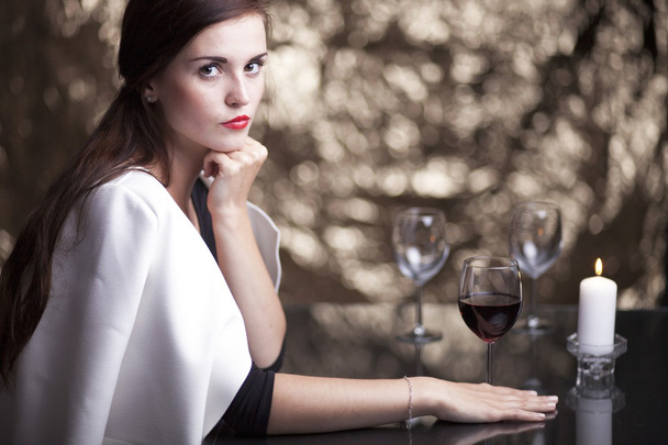 Glamour woman alone in luxury restaurant - Foto, Imagem