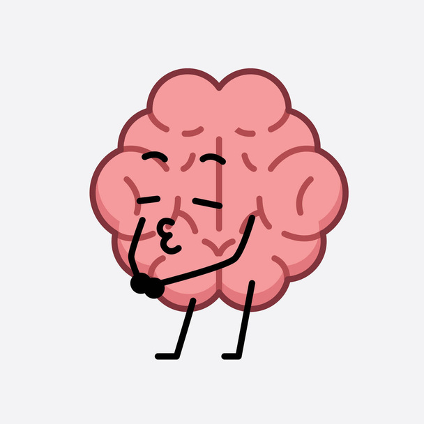 Векторная иллюстрация характера мозга с милым лицом и простым рисунком линии тела на изолированном фоне - Вектор,изображение
