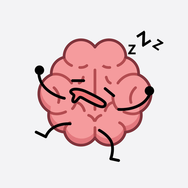 Vector Illustration of Brain Character with cute face and simple body line drawing on isolated background - Vector, Image