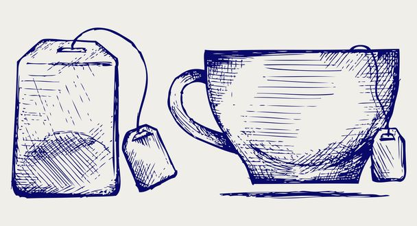Bolsa de té y taza
 - Vector, imagen