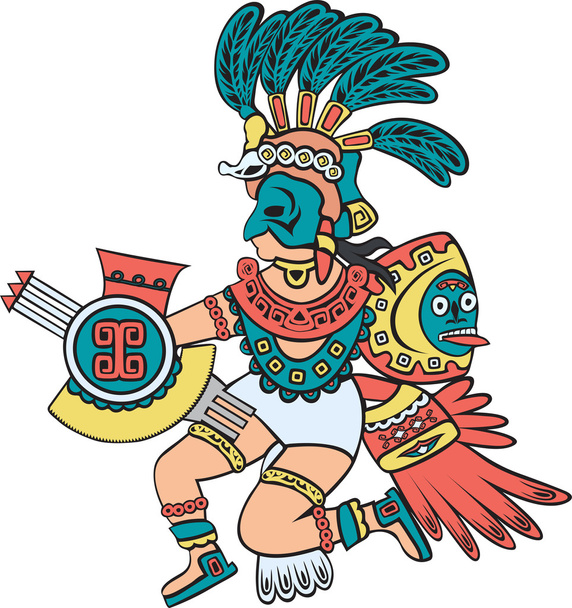 Azteekse god, kleurenversie - Vector, afbeelding