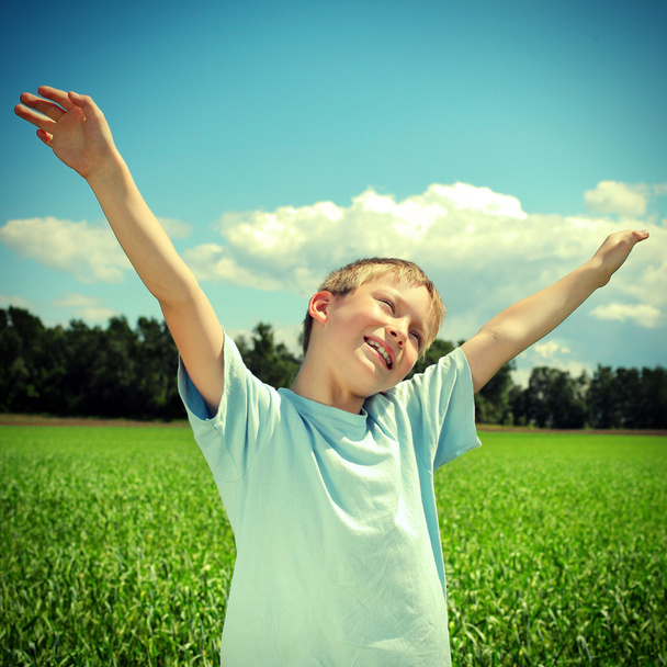 Rapaz feliz no campo
 - Foto, Imagem