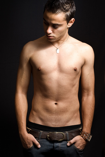 Low key portrait of shirtless sexy masculine man - Foto, imagen
