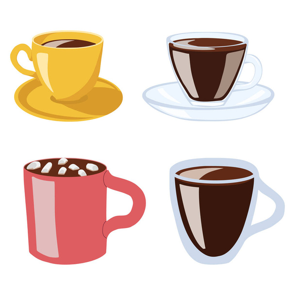 Coffee in different mugs. Vector Illustration. Flat Style - Vector, afbeelding