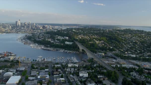 Aerial view of Lake Washington Ship Canal, Seattle, USA - Footage, Video