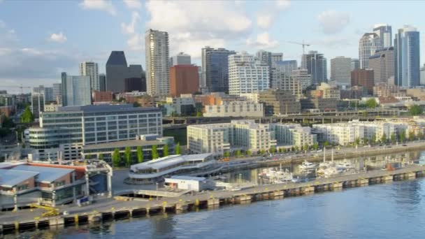 Luchtfoto Seattle Finance Center Pike Place vis markt - Video