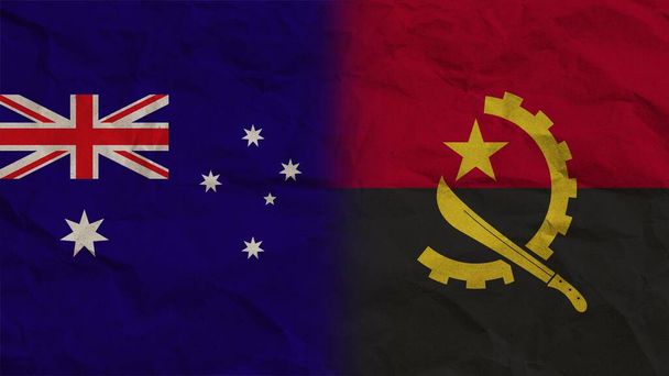 アンゴラとオーストラリアの旗が折り重なる紙効果背景3Dイラスト - 写真・画像