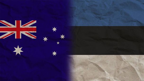 エストニアとオーストラリアの旗が折り重なる紙効果背景3Dイラスト - 写真・画像
