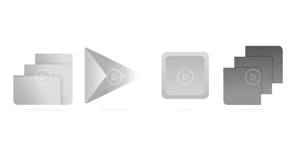 Iconos de Smartphone de carpetas y jugar comando de color gris sobre un fondo blanco. Moción. Diseño de aplicaciones digitales para un dispositivo moderno. - Foto, imagen