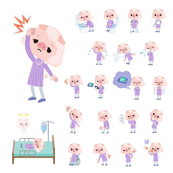 A set of Pig girl with injury and illness.It's vector art so it's easy to edit. - Wektor, obraz