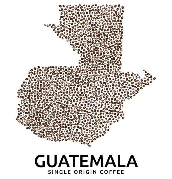 Shape of Guatemala map made of scattered coffee beans, country name below - Διάνυσμα, εικόνα
