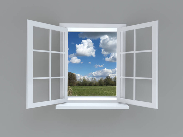 Otevřené okno s výhledem na krajinu - Fotografie, Obrázek