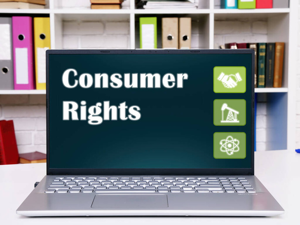  Podpis praw konsumenta na laptopie. - Zdjęcie, obraz